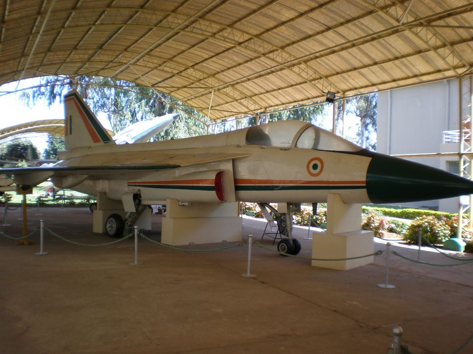 Prototype mockup of the HAL Light Combat Aircraft (LCA) which is a sophisticated, double-delta plan tailless aircraft relying on quadruplex fly-by-wire technology and (initially) powered by a GE F-404 engine