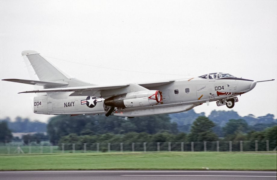 Perhaps the least likely US Navy participant in the Gulf War was the Douglas Skywarrior.  VQ-2, based at NAS Rota, Spain, still operated the EA-3C Skywarrior in conjunction with EP-3E Orions in the ELINT/SIGINT role.  This EA-3B 146454/004 from VQ-2 was one of the star attractions at Fairford in July 1991. This 31 year old aircraft provided electronic reconnaissance throughout the conflict and beyond operating from Jeddah/King Abdul Aziz Airport, Saudi Arabia. This particular airframe was accepted by the US Navy in April 1960 and finally retired in September 1991 although it did continue to operate for some time after with a contractor.  Photo © M. Hopper.