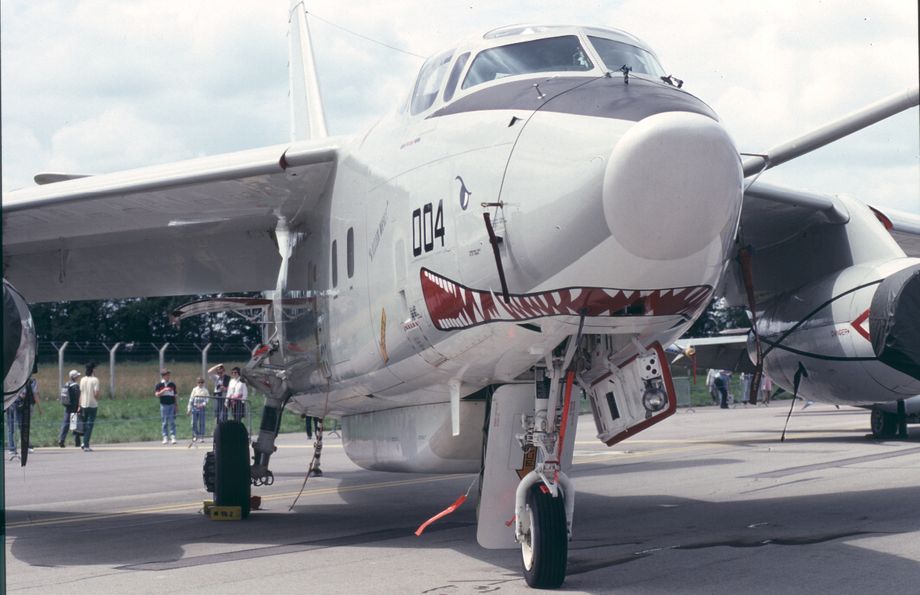 Another closer view of EA-3B 146454/004 at Fairford; hard to believe that this aircraft was 31 years old at the time although it is not however certain that the airframe hasn’t been repainted for her public display.  VQ-2 operated up to five of these venerable old aircraft during the Gulf War.  Photo © M. Hopper.