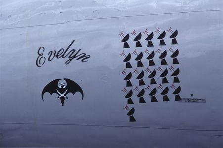 Gulf War mission markings on EP-3E 157320/26, “Evelyn”.  See third image below for a picture of the bearer.  Photo © M. Hopper.